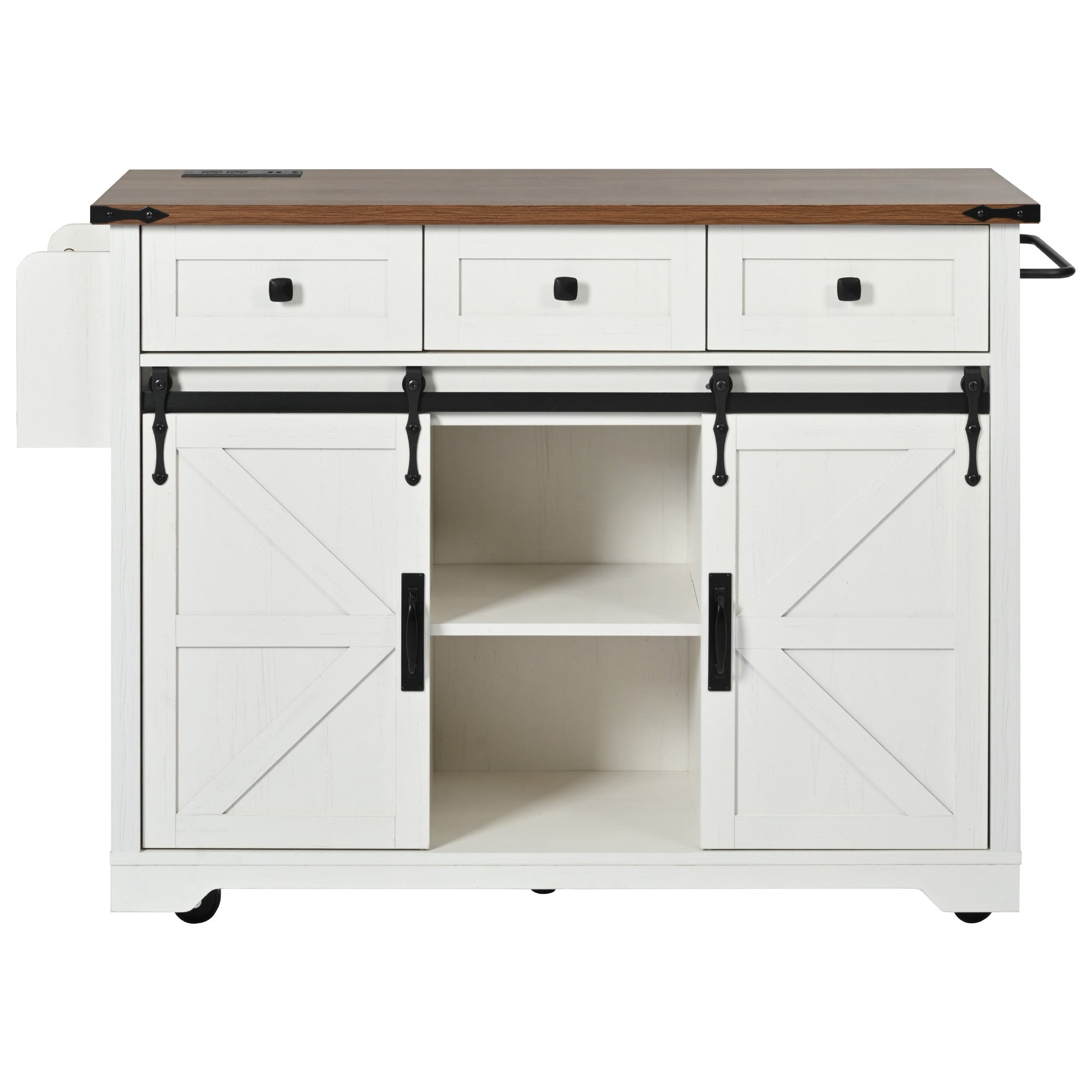 Anthony & Home farmhouse kitchen island with wood-grain top, featuring a sturdy design and ample workspace for kitchen use.
