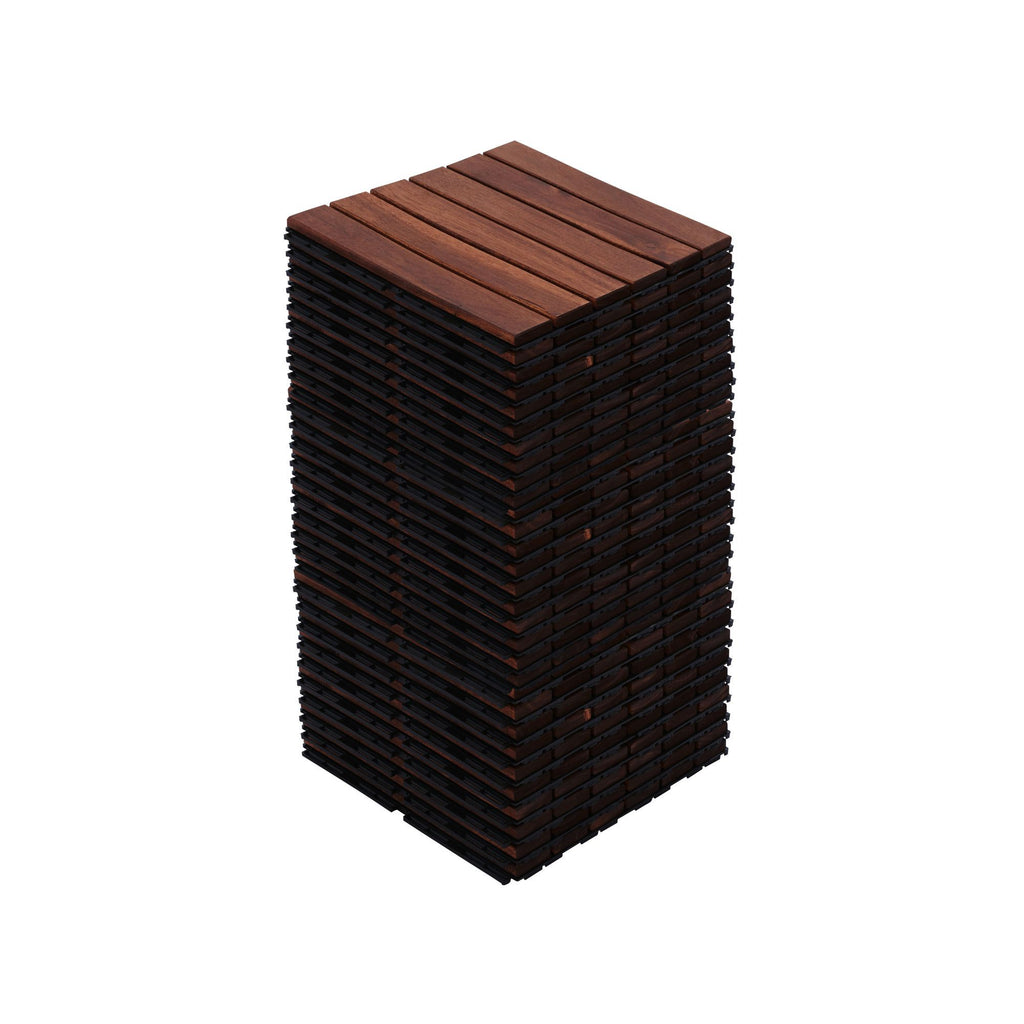Acacia Studio interlocking deck tiles with striped pattern, 12-inch size, designed for outdoor flooring by Anthony & Home.