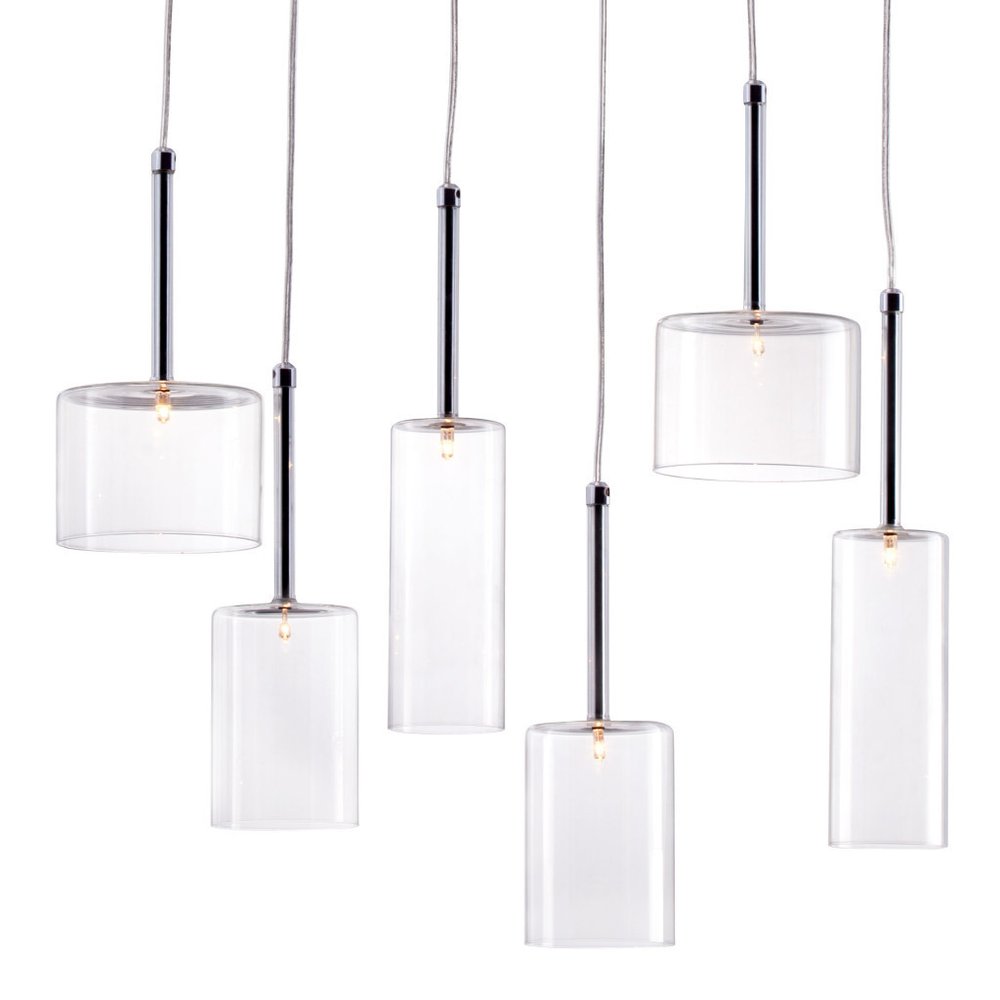 Silver Kitchen Island Six Light Metal LED Ceiling Light With Shades