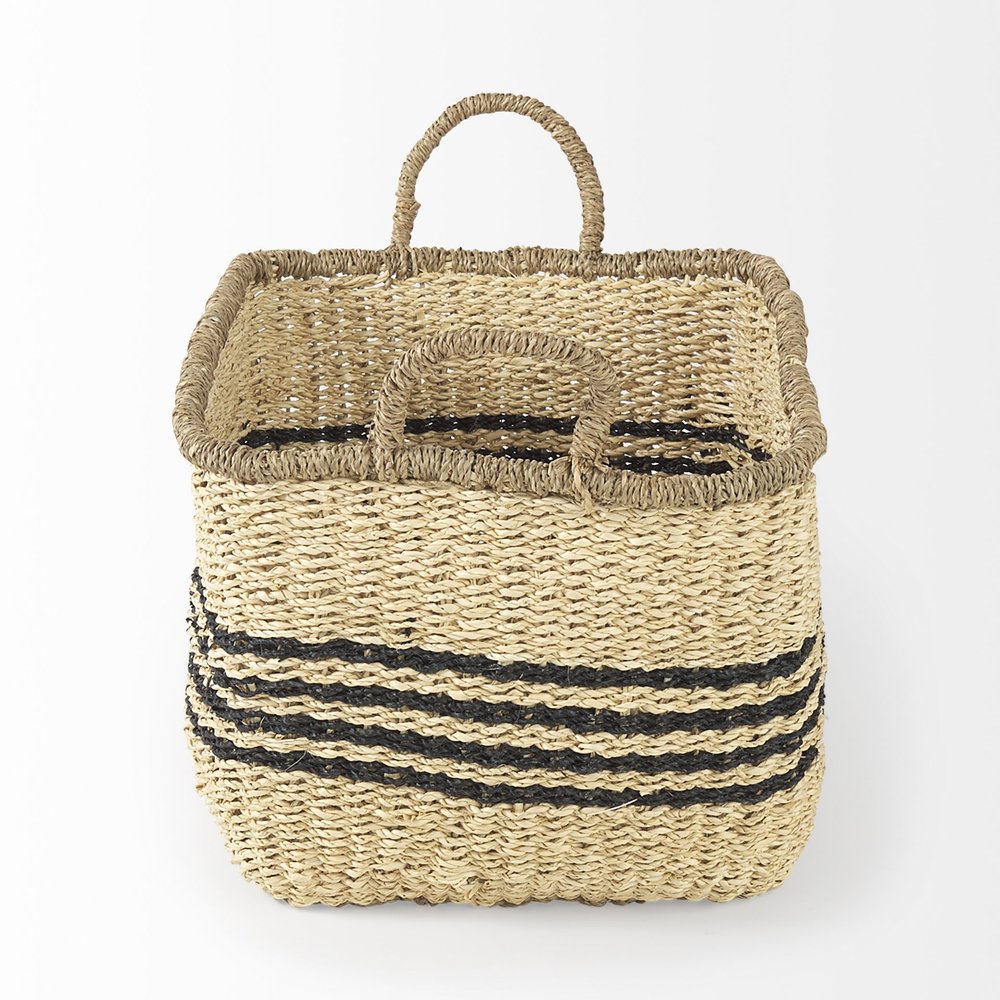 Set of Two Natural And Black Rattan Basket
