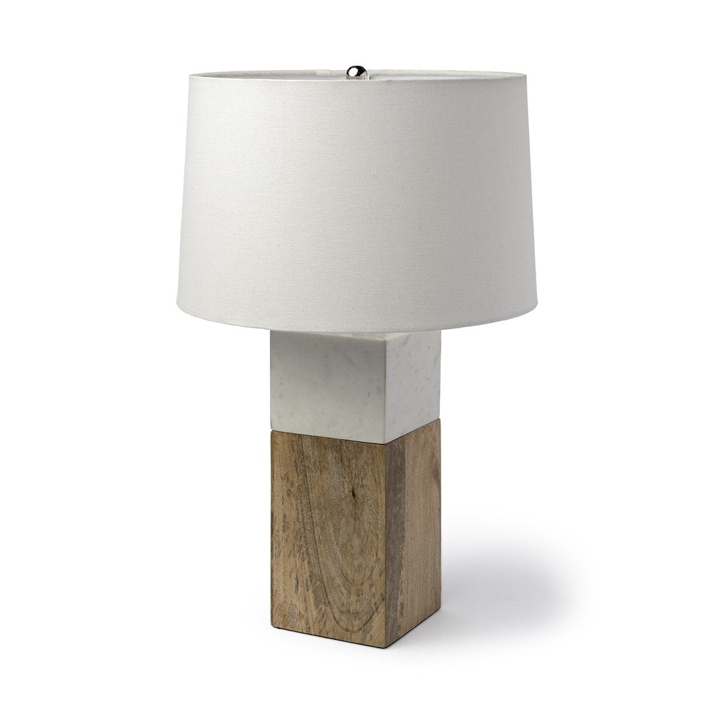 White Marble And Natural Wood Block Table Or Desk Lamp - Anthony & Home