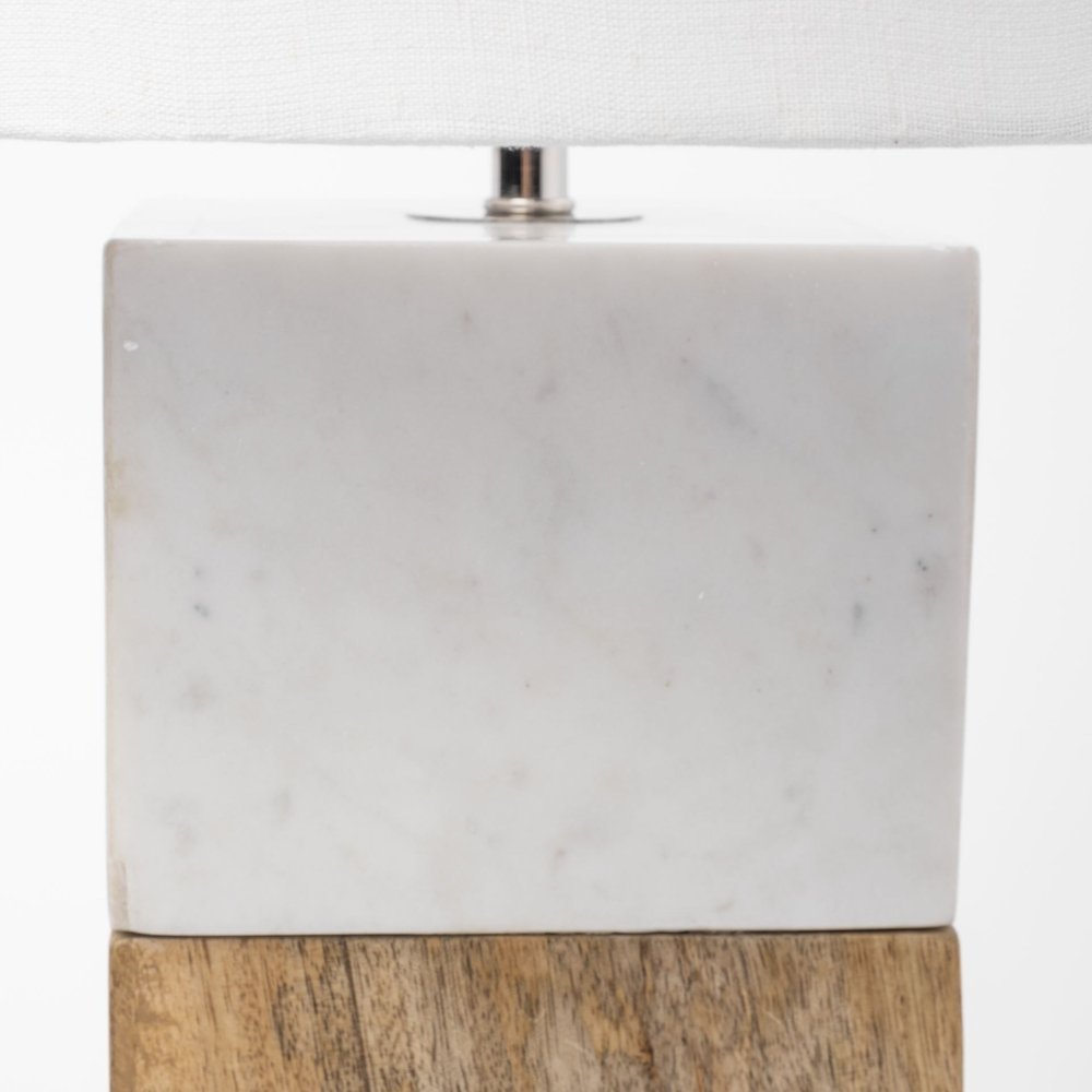 White Marble And Natural Wood Block Table Or Desk Lamp - Anthony & Home