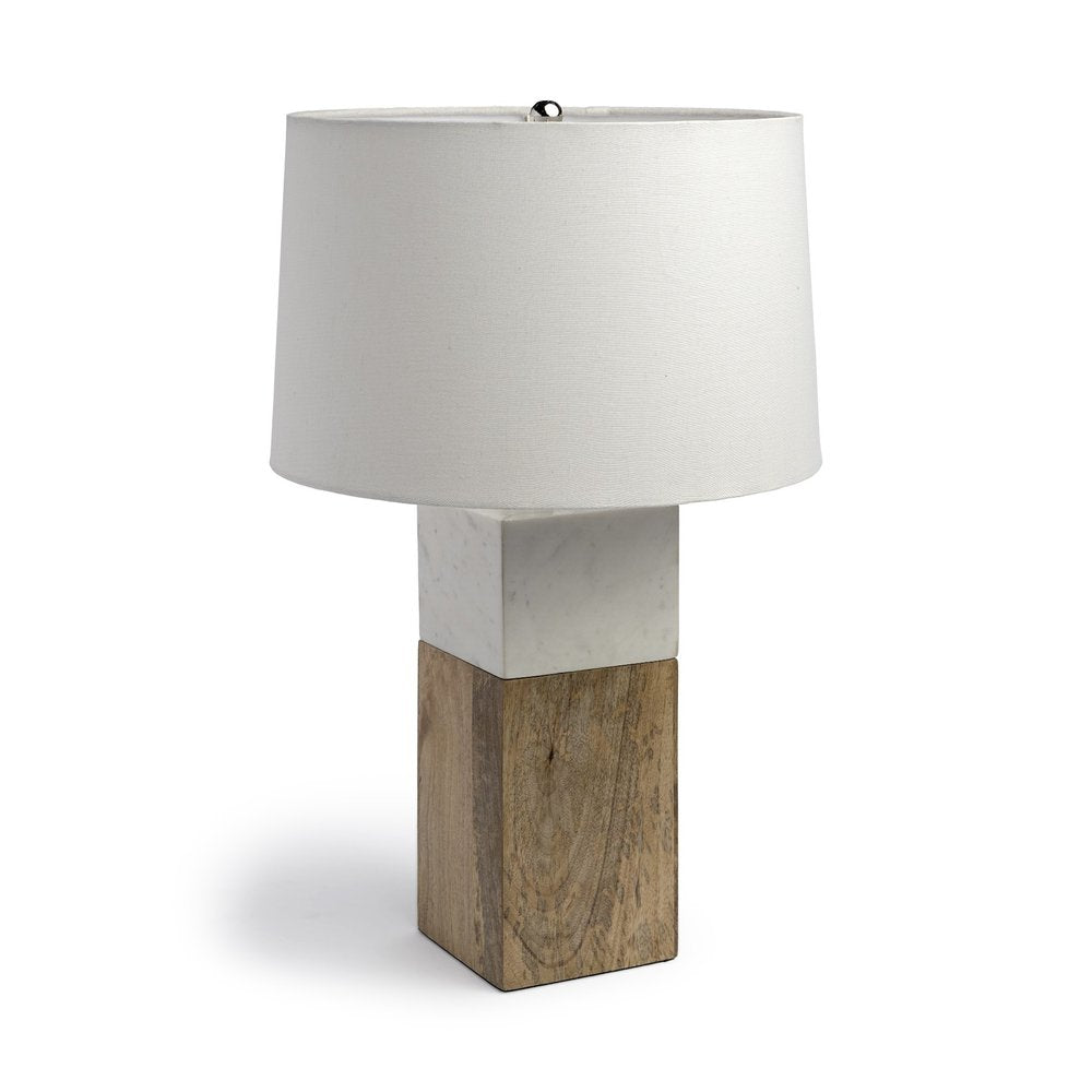 White Marble And Natural Wood Block Table Or Desk Lamp - Anthony & Home