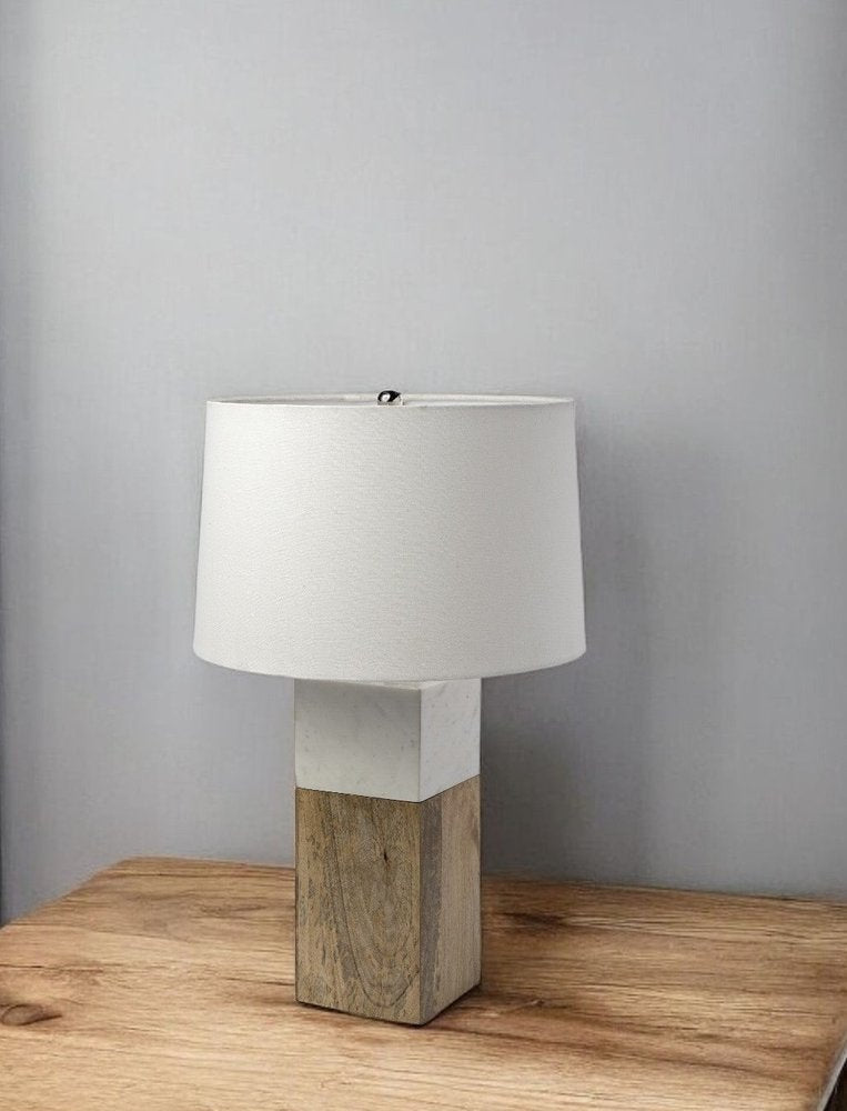 White Marble And Natural Wood Block Table Or Desk Lamp - Anthony & Home