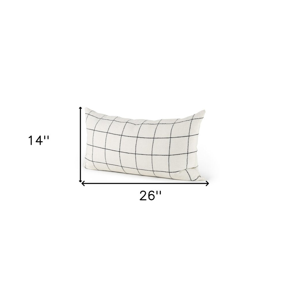White and black grid lumbar accent pillow cover from HomeRoots, featuring a modern geometric design for sofa or bed decor.