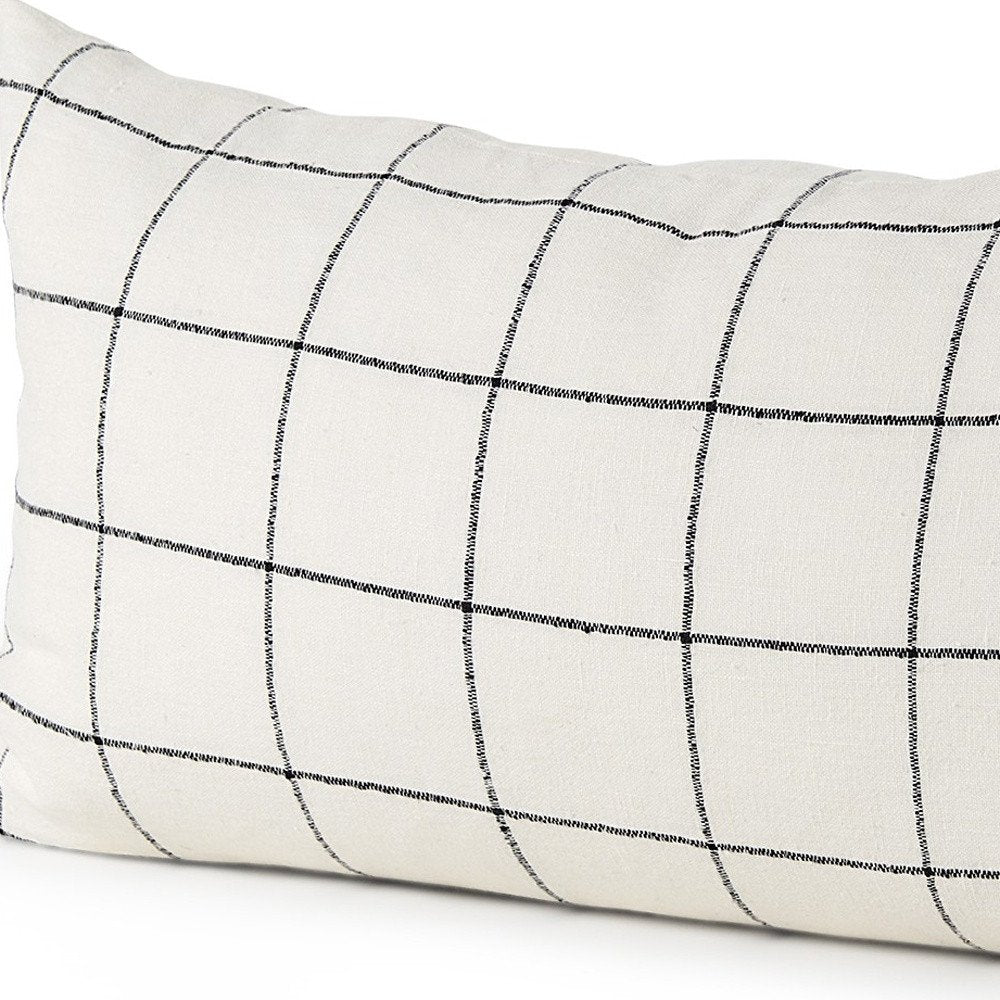 White and black grid lumbar accent pillow cover by HomeRoots, featuring a modern geometric design for throw pillows.