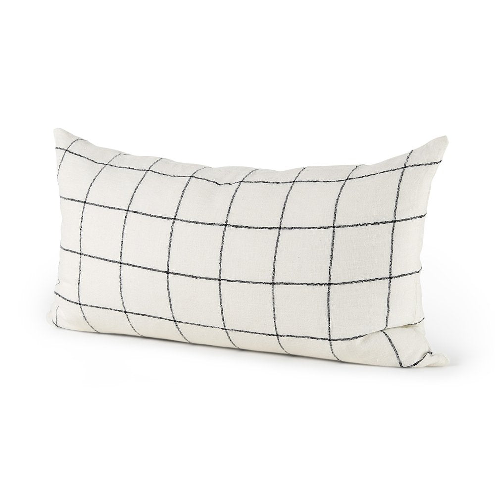 White and black grid lumbar accent pillow cover from HomeRoots, featuring a stylish geometric pattern on soft fabric.
