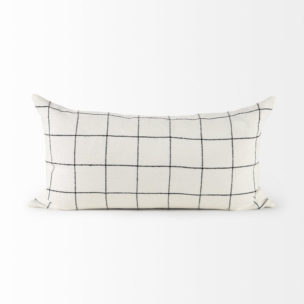 White and black grid lumbar accent pillow cover from HomeRoots, featuring a stylish grid pattern on soft fabric.