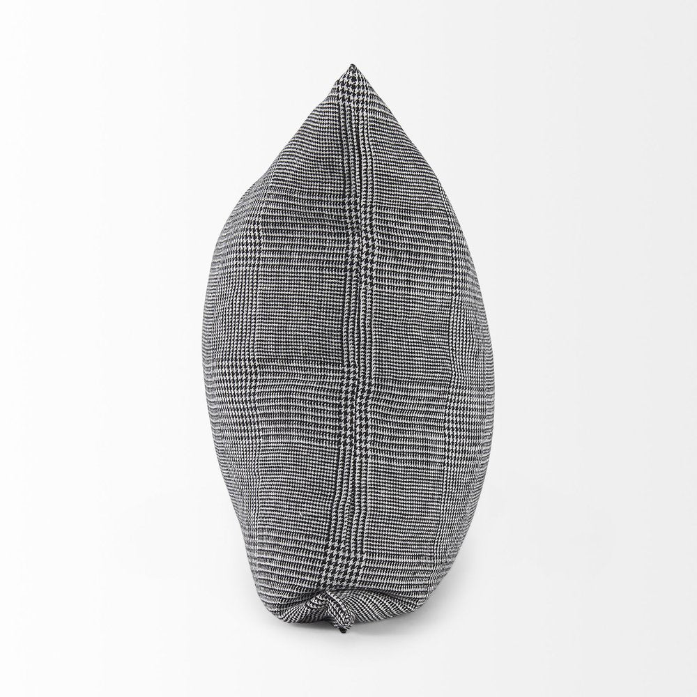HomeRoots white and black pattern accent throw pillow cover with geometric design on soft fabric fabric.