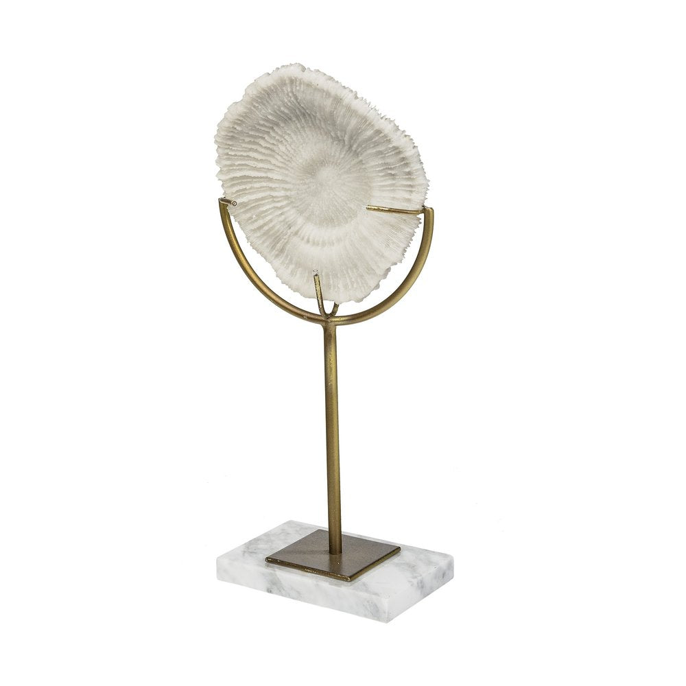 Antiqued gold and white coastal metal and resin sculpture, 12-inch tabletop decor by HomeRoots with intricate ocean-inspired design.