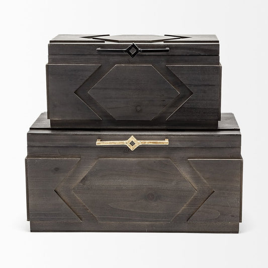 Set of Two Modern Rustic Brown Solid Wood Boxes