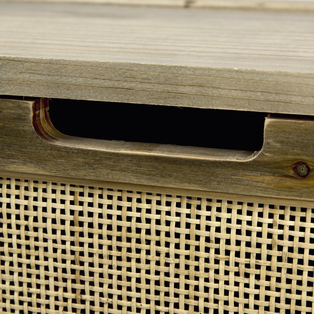 Set of two brown and natural cane and solid wood organizers boxes with lids by HomeRoots, ideal for storage and decor.