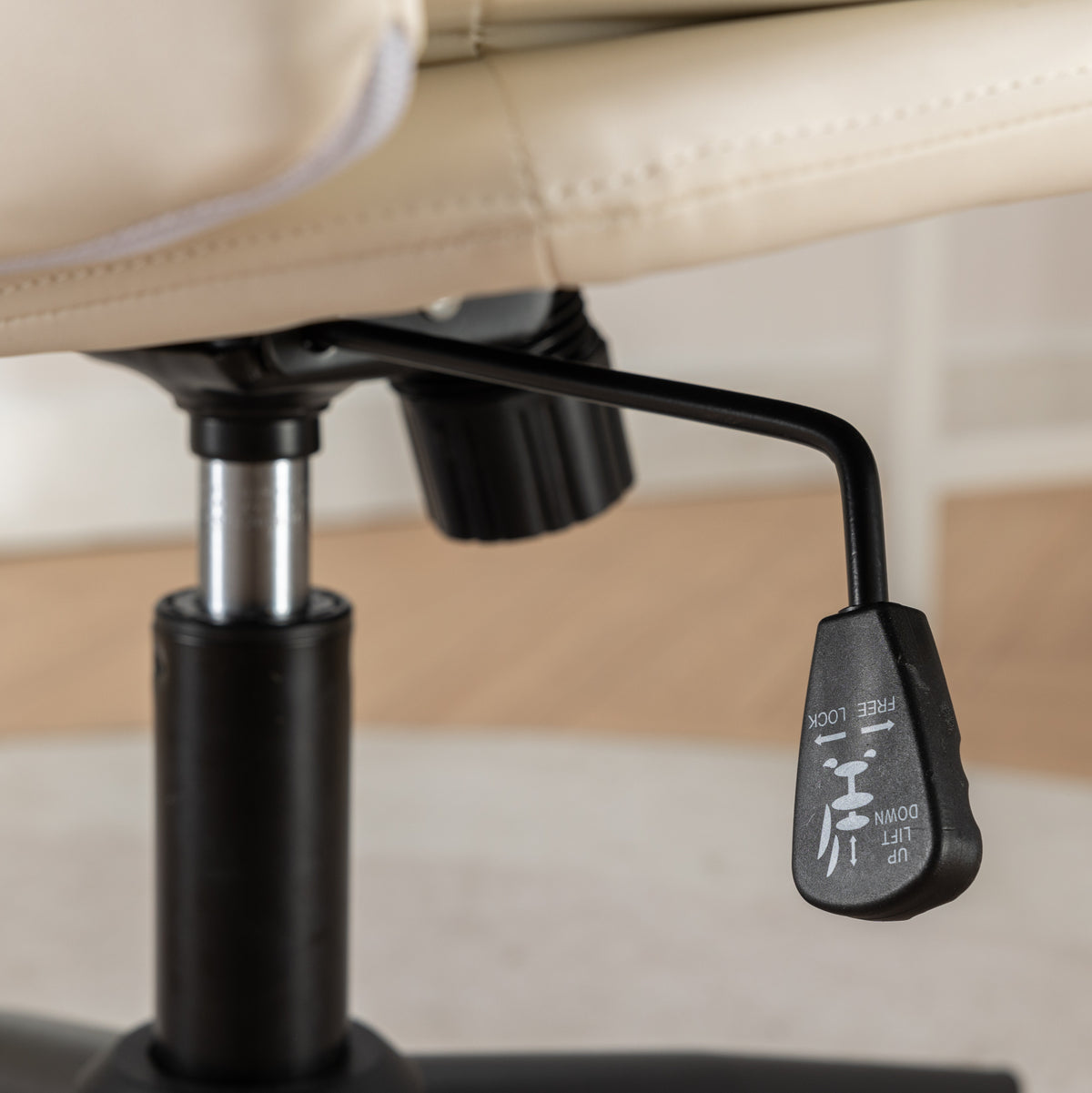 White finish Anthony & Home Bizerte Atelier adjustable swivel criss cross chair for office and vanity seating.