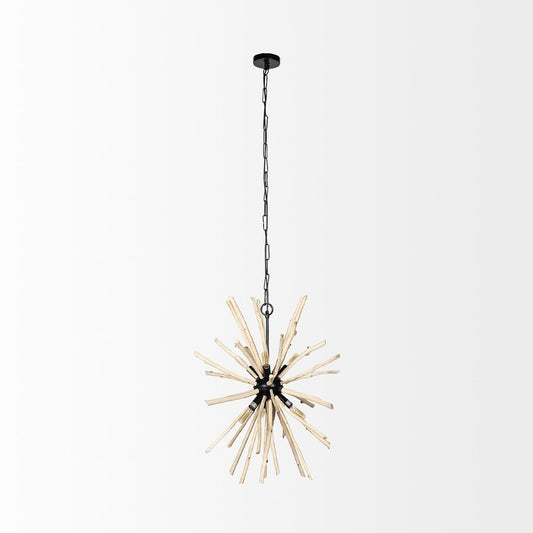 Wood And Metal Starburst Six Bulb Hanging Light - Anthony & Home