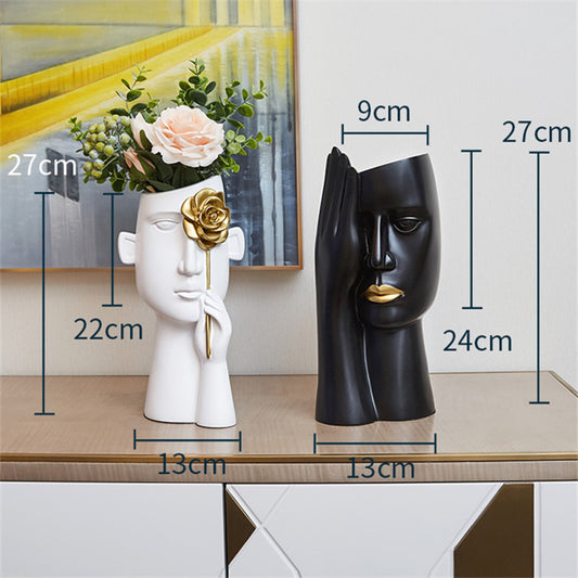 Elegant Modern Twin Resin Vase Decor With Light Ornaments
