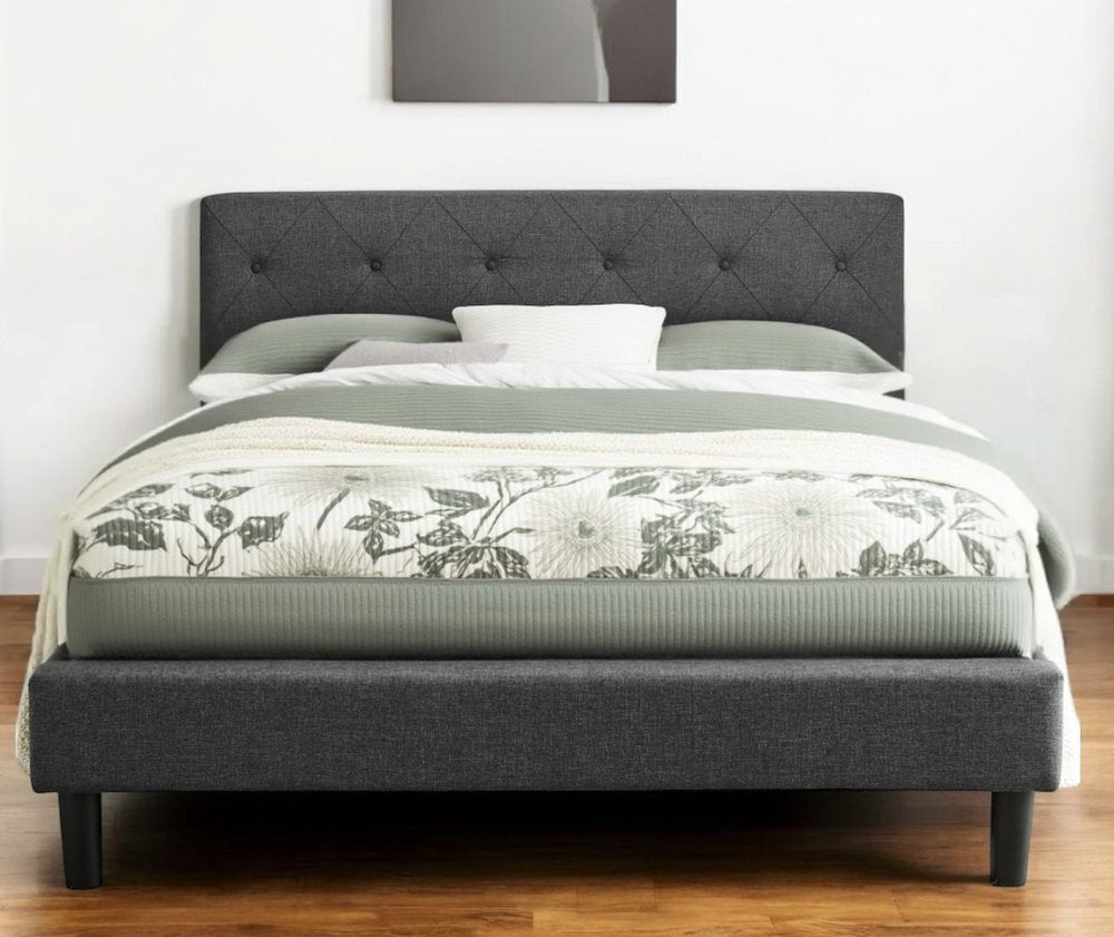 Gray Tufted Upholstered Queen Bed Frame