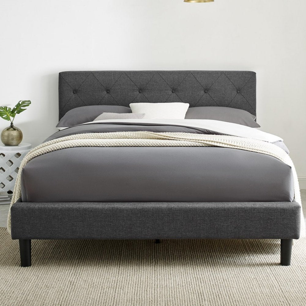 Gray Tufted Upholstered Queen Bed Frame