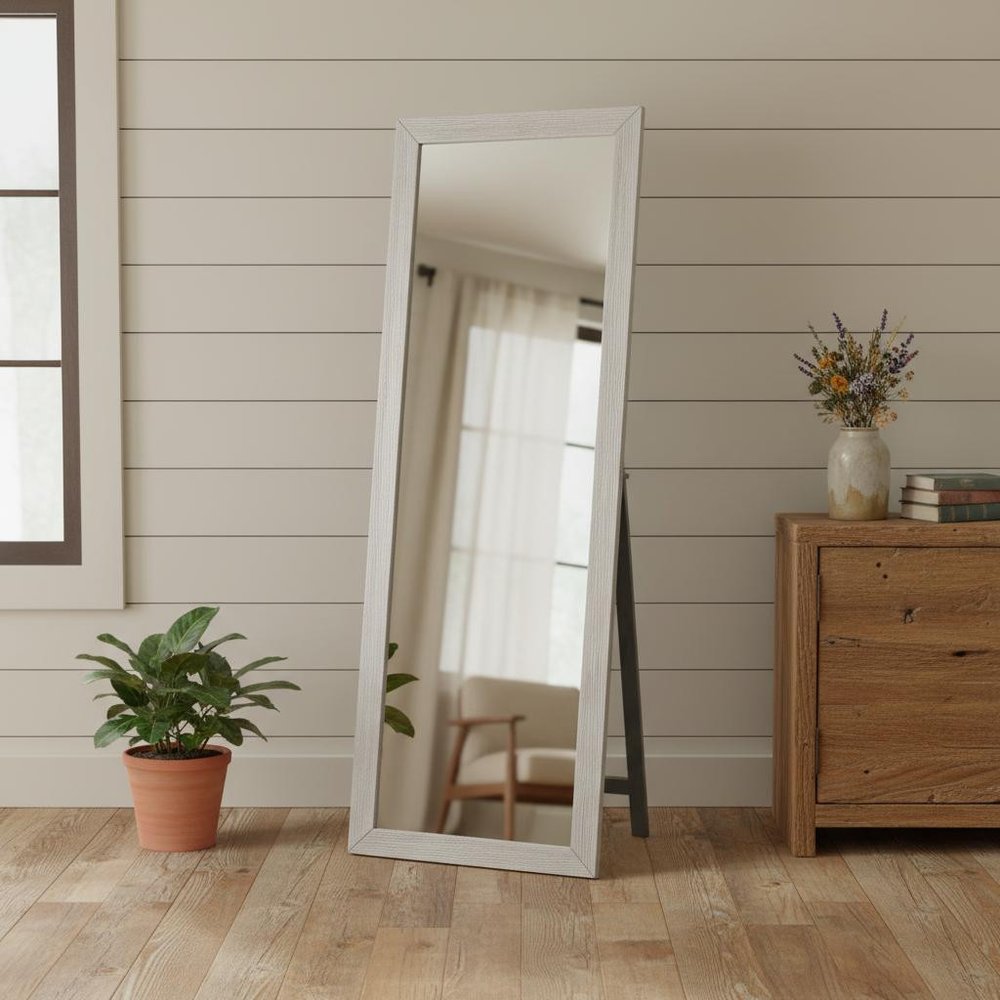 Brushed White Wooden Mirror