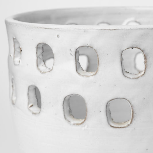 Set of Two White Abstract Cylinder Ceramic Table Vase