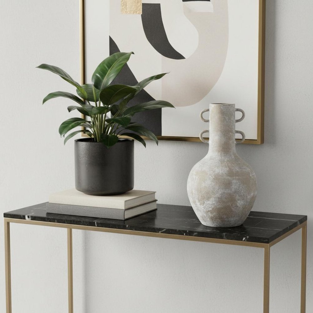 Rustic Whitewash Brown Double Handle Ceramic Vase