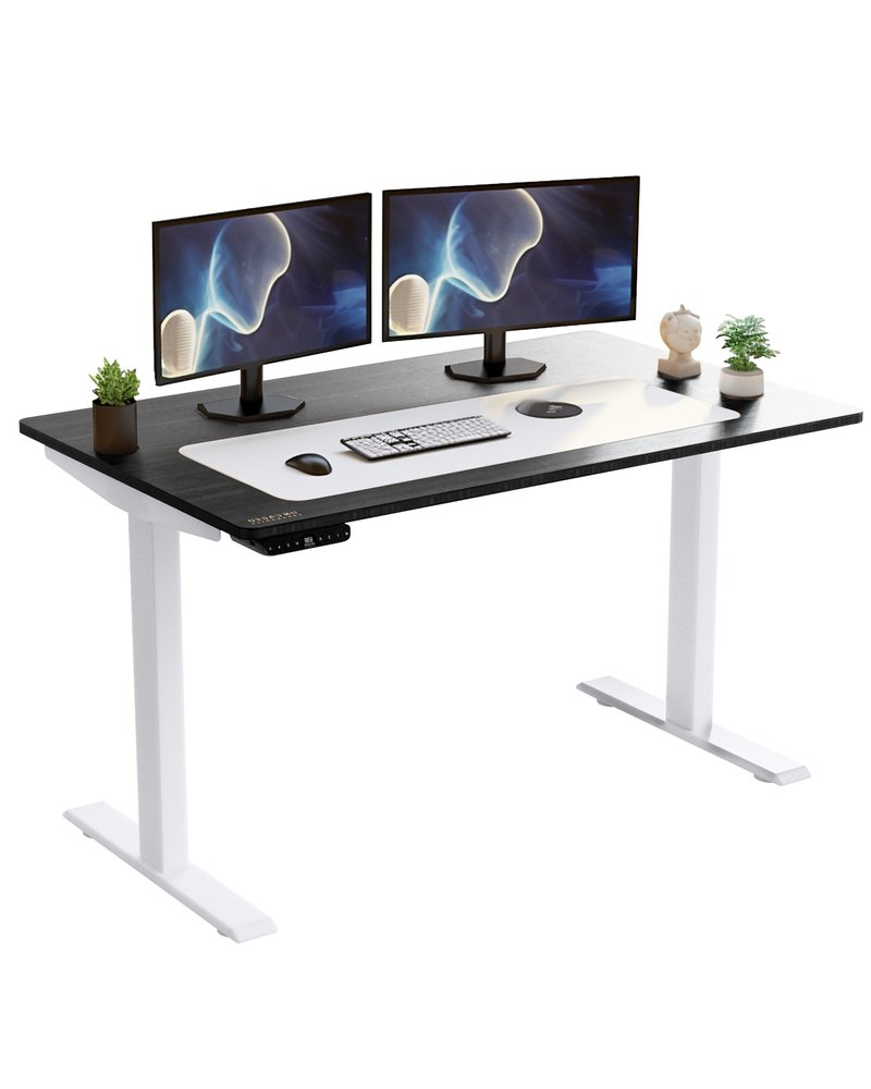 Adjustable Black and White Wood and Stainless Steel Rolling Computer Desk