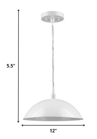 White Metal Hanging Light with Dome Shade