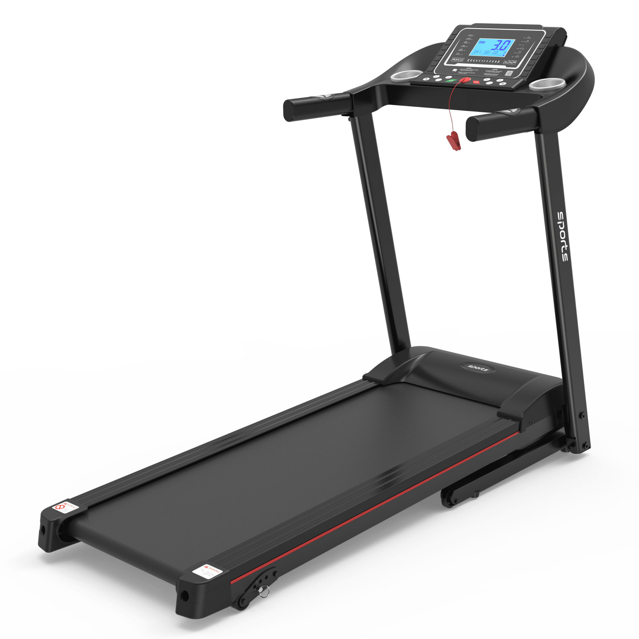 Anthony & Home Fitshow Elite Edition folding treadmill with hydraulic assist, quiet home gym equipment, shown in a modern fitness space.