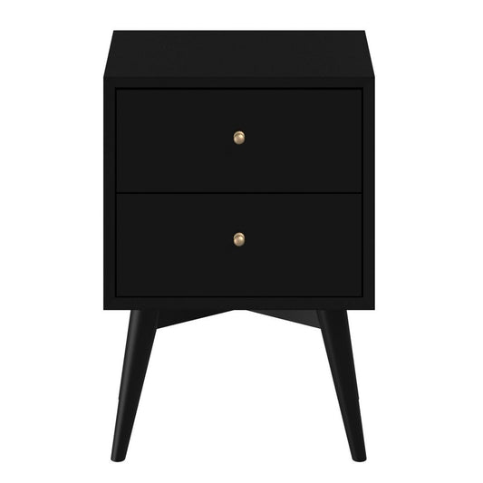 Black 26-inch solid wood nightstand with two drawers from HomeRoots, featuring a sleek modern design and sturdy construction.