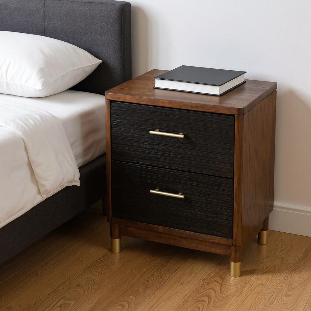 Dark Walnut and Black Mod Drawer Nightstand