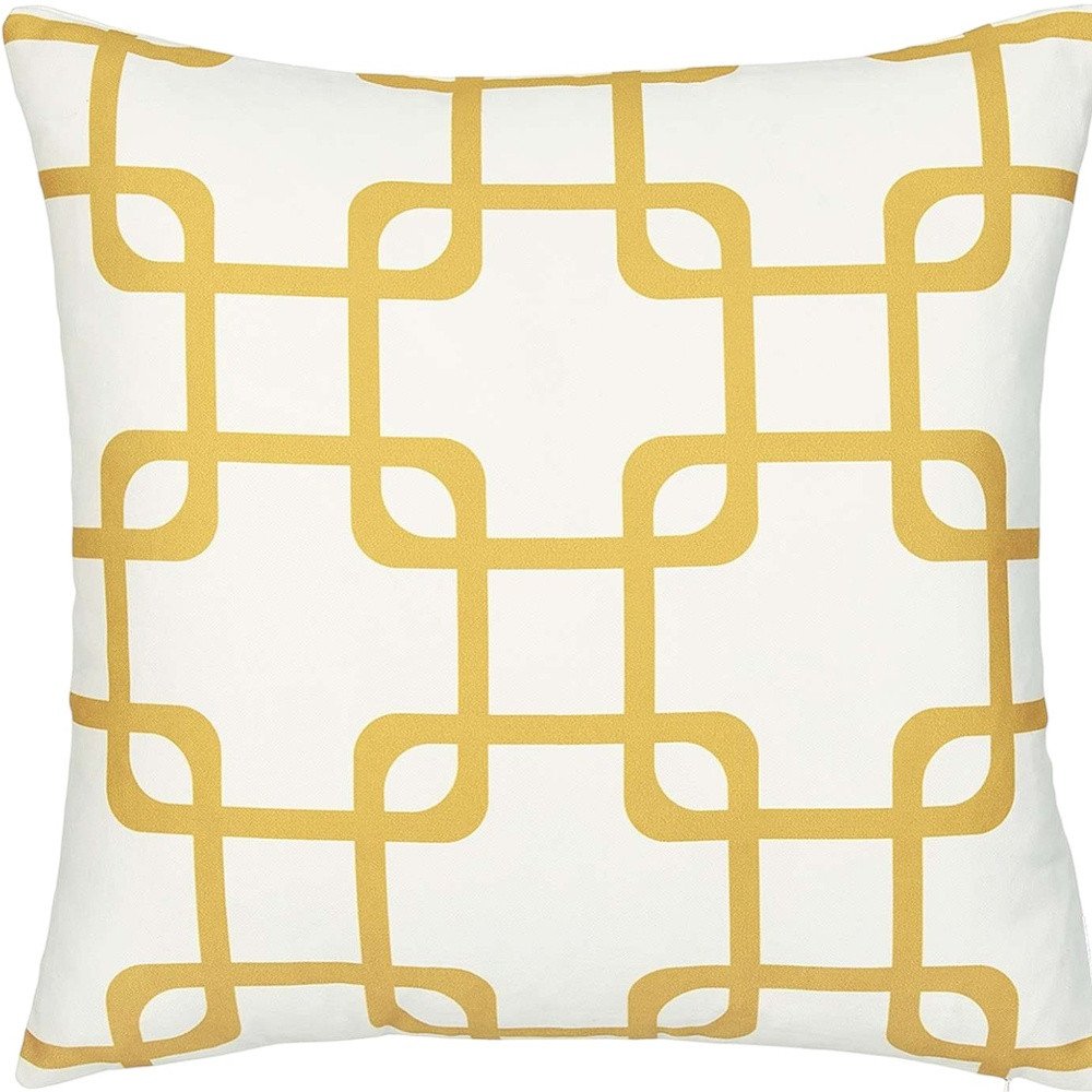 Yellow and White Grid Geometric Throw Pillow