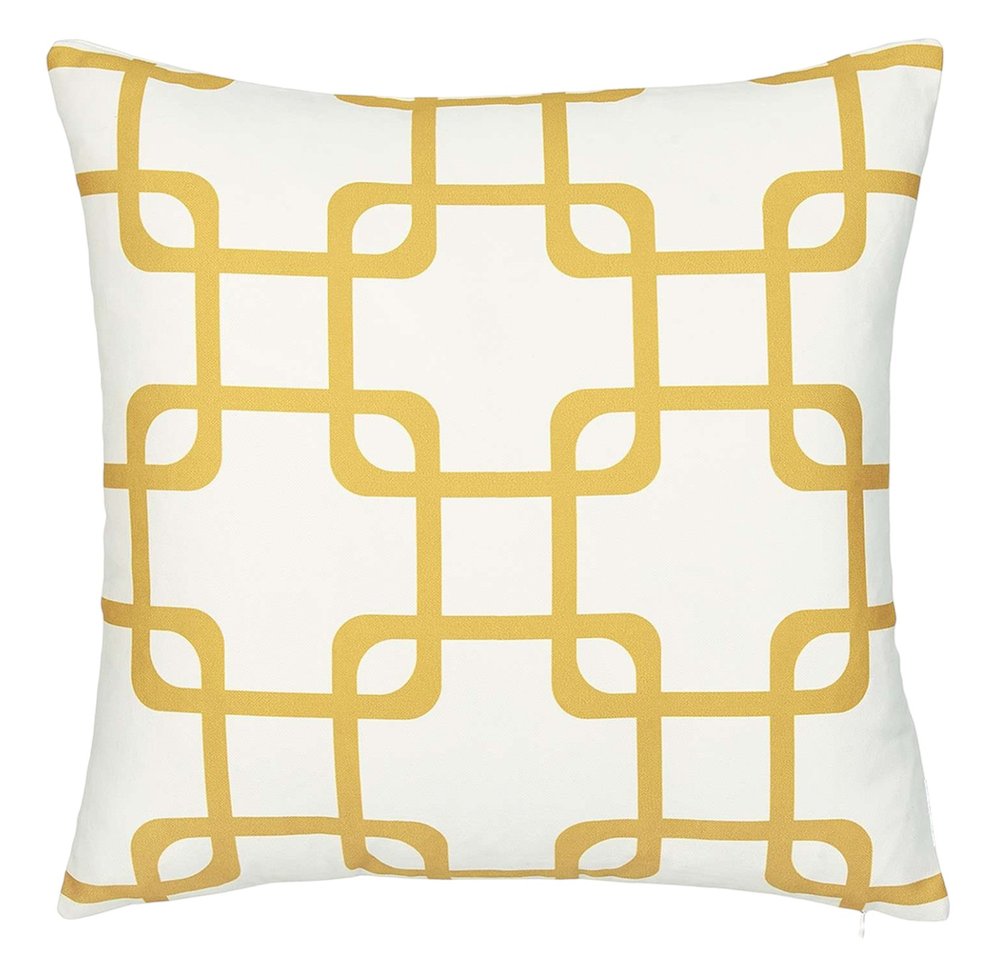 Yellow and White Grid Geometric Throw Pillow