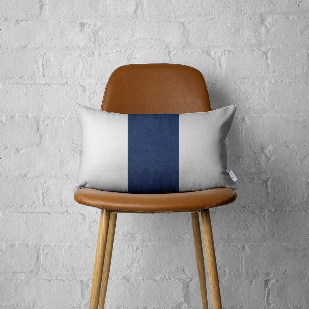 12" X 20" White And Navy Blue Lumbar Color Block Faux Leather Throw Pillow - Anthony & Home