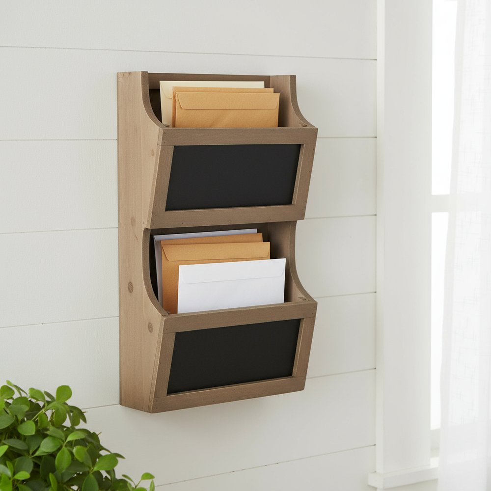 Two Tier Wooden Chalkboard Wall Storage
