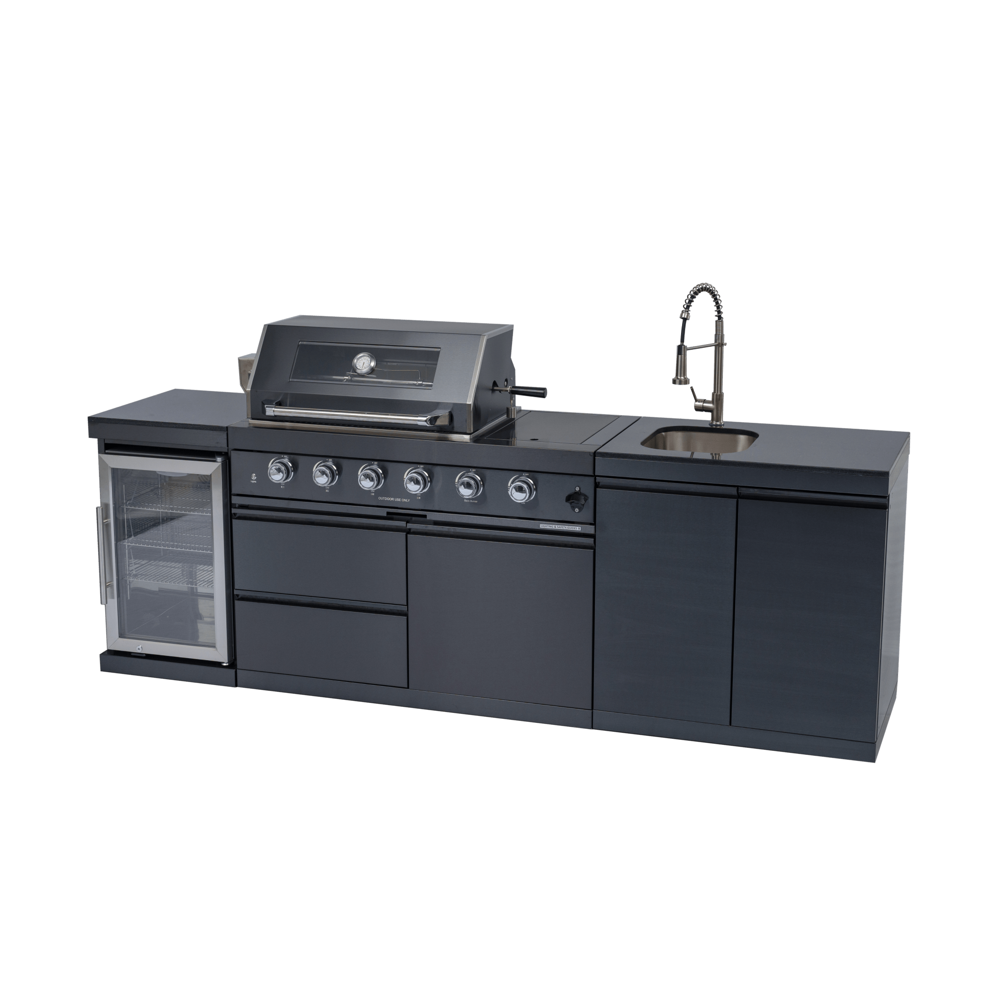 Anthony & Home 46-inch gas outdoor kitchen island with granite countertop, built-in grill and stainless steel features.