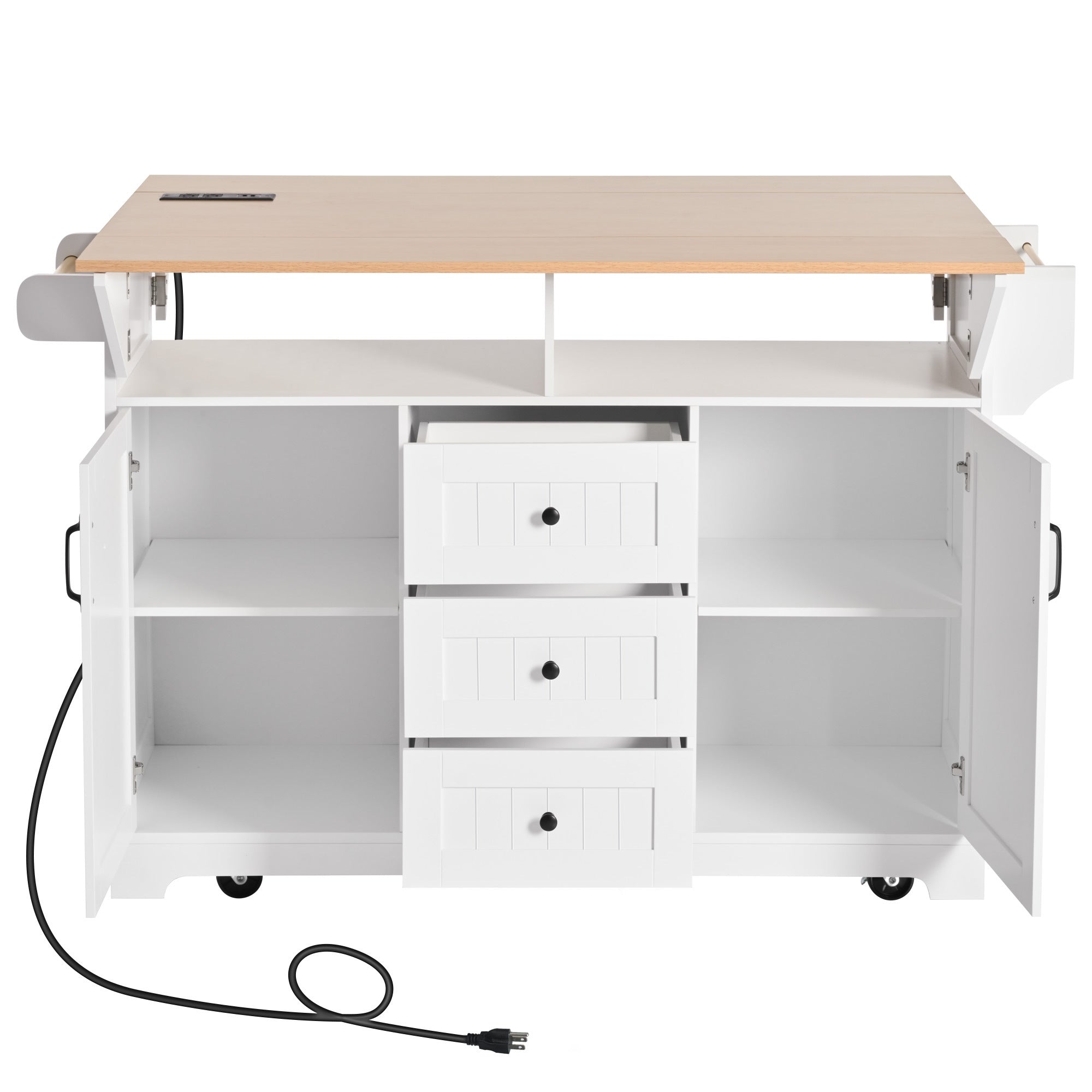 Anthony & Home Signature White Farmhouse Kitchen Island with Drop Leaves, sturdy wood construction and spacious countertop.