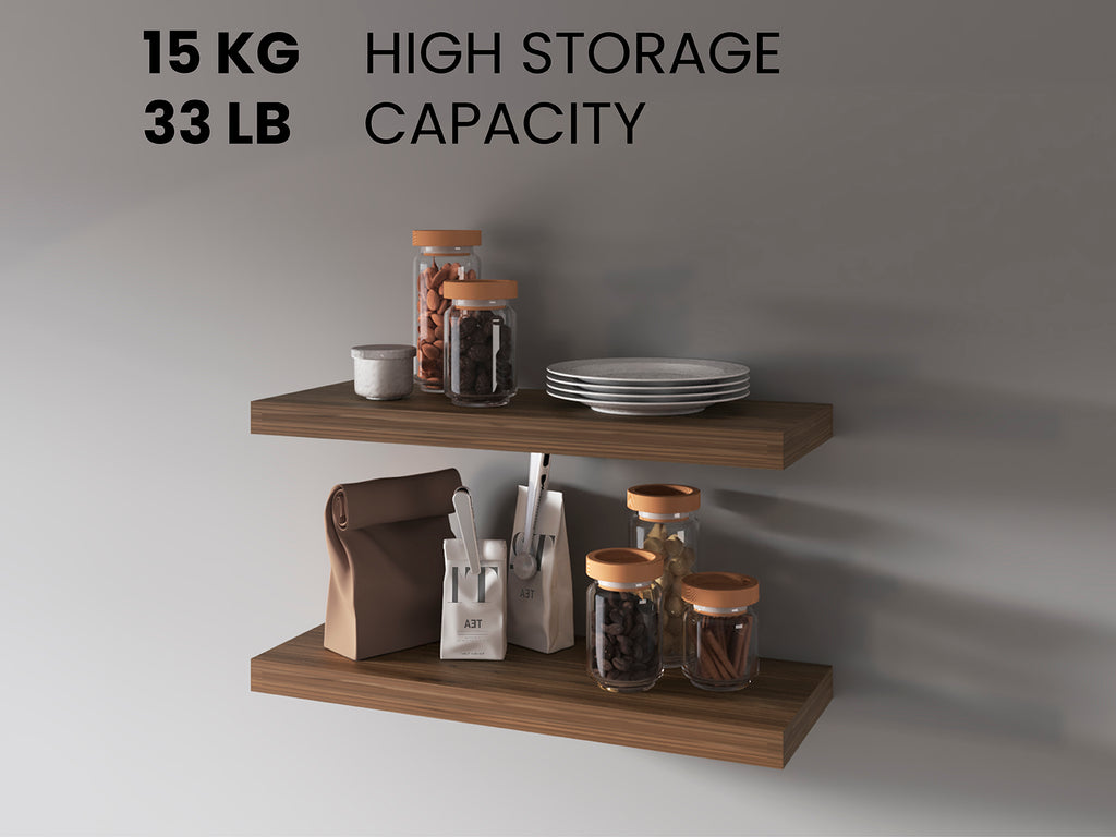 Set of two Anthony & Home Ecco 31.5-inch floating wall shelves for living room and bedroom decor, showcasing modern wood design.