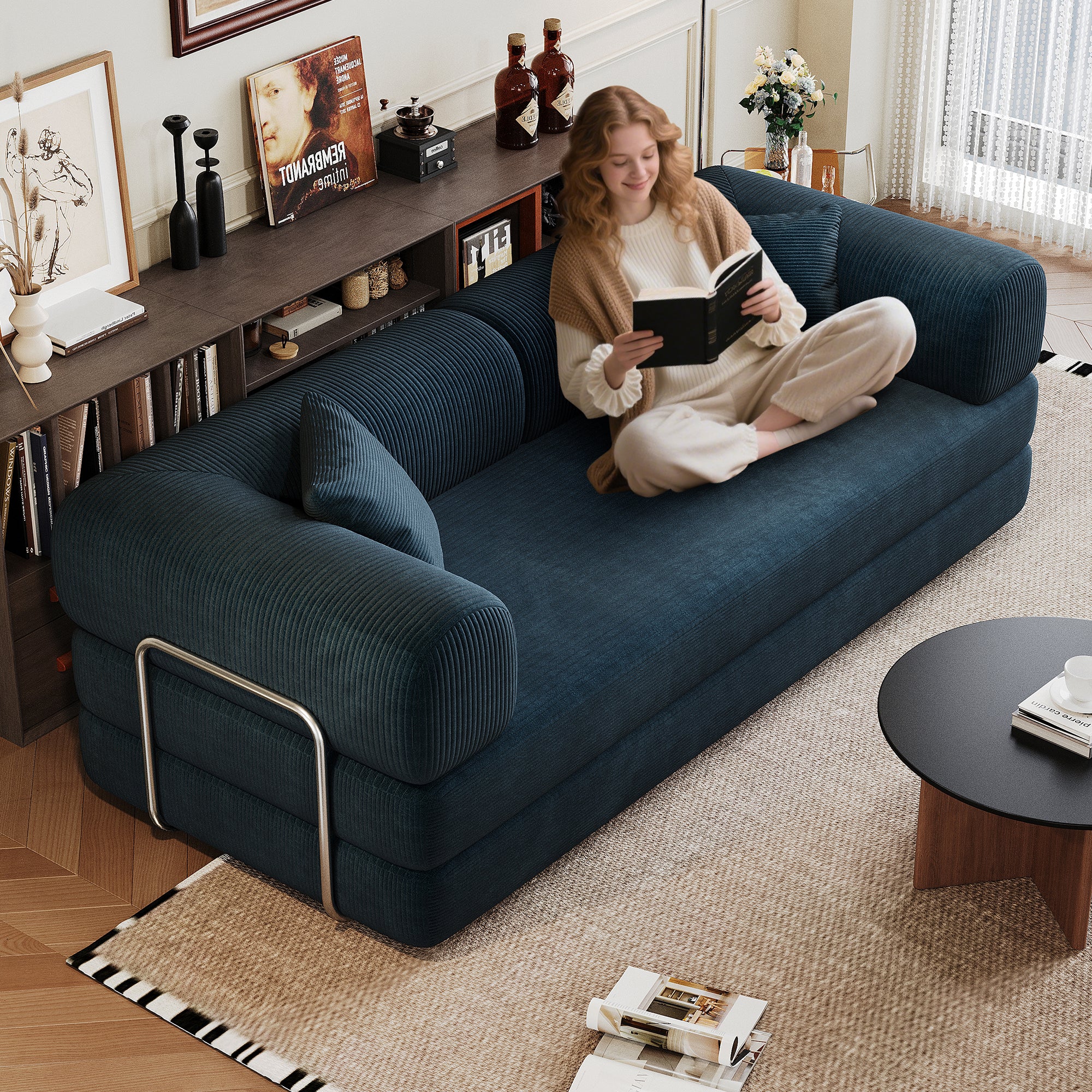 Corduroy Convertible Sofa Bed Blue