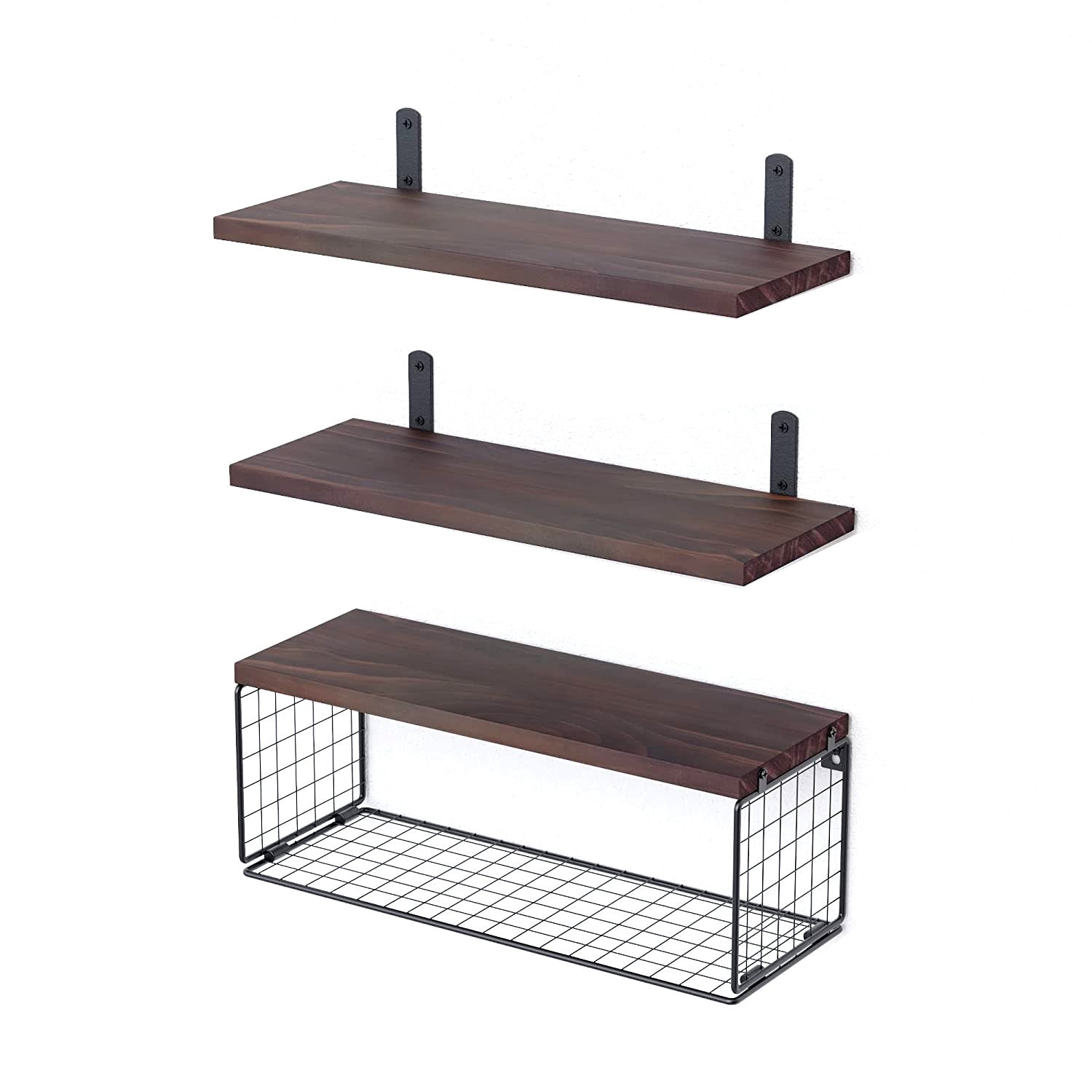 2 In 1 Wall Mounted Floating Shelves With Storage Basket
