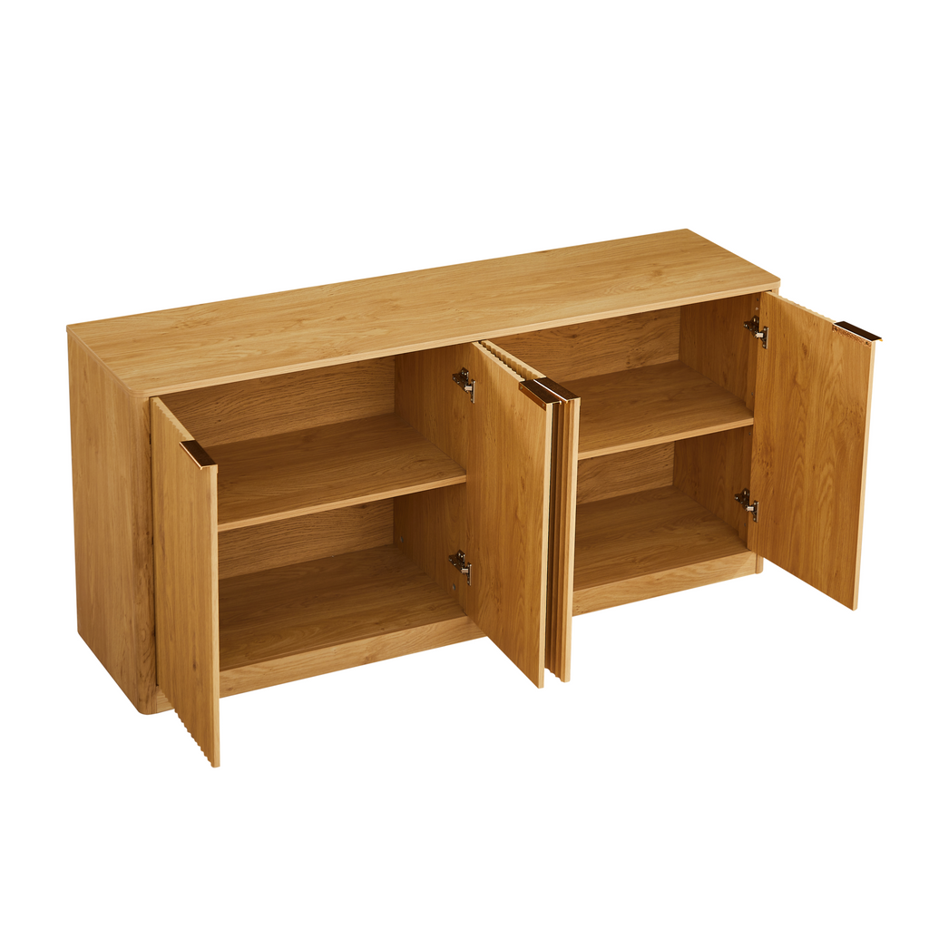 Anthony & Home Signature Curved Contour Sideboard with four doors, natural finish, 59-inch storage cabinet, modern design
