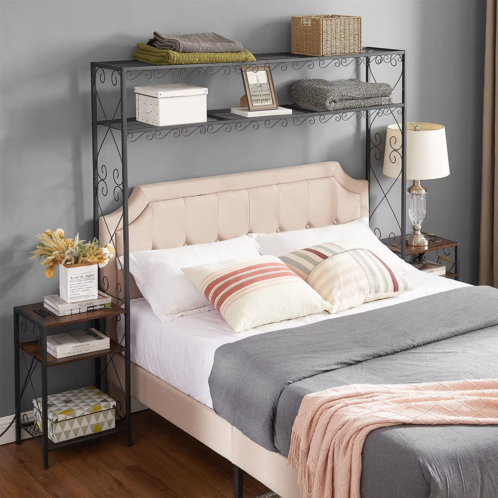 Queen Size Metal Storage Headboard With Charging Stations