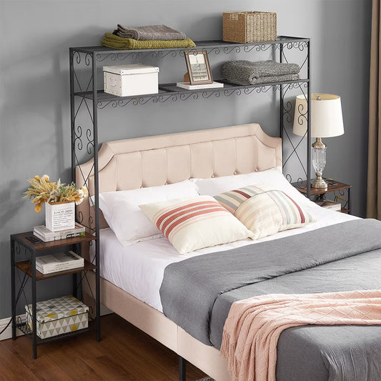 Queen Size Metal Storage Headboard With Charging Stations