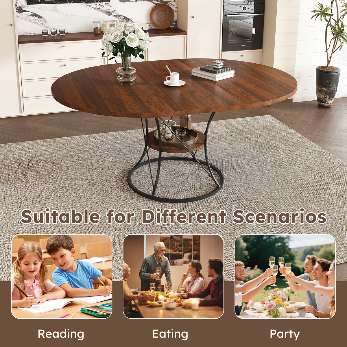 Anthony & Home Studio Round Extendable Dining Table in solid wood, showcasing its polished surface and extendable design.