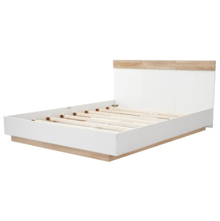 Floating Bed With Timber Slatted Frame Headboard 140x200