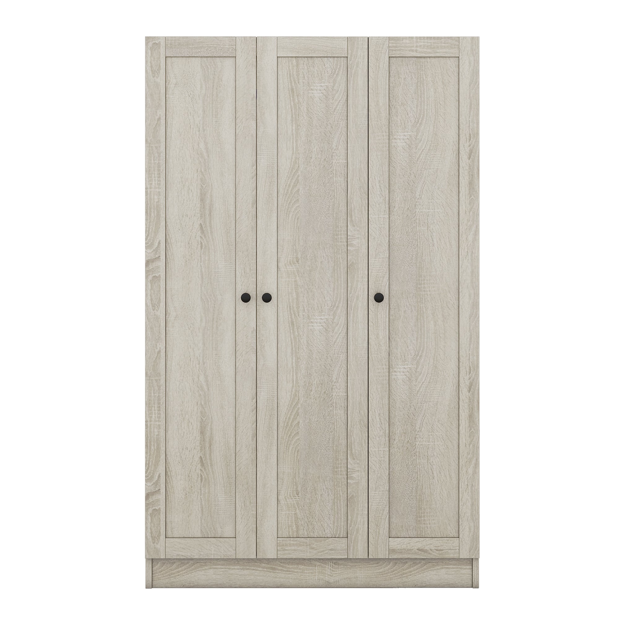 Gray Anthony & Home Shutter Collection three-door wardrobe with classic shutter-style panels and sturdy wooden construction.