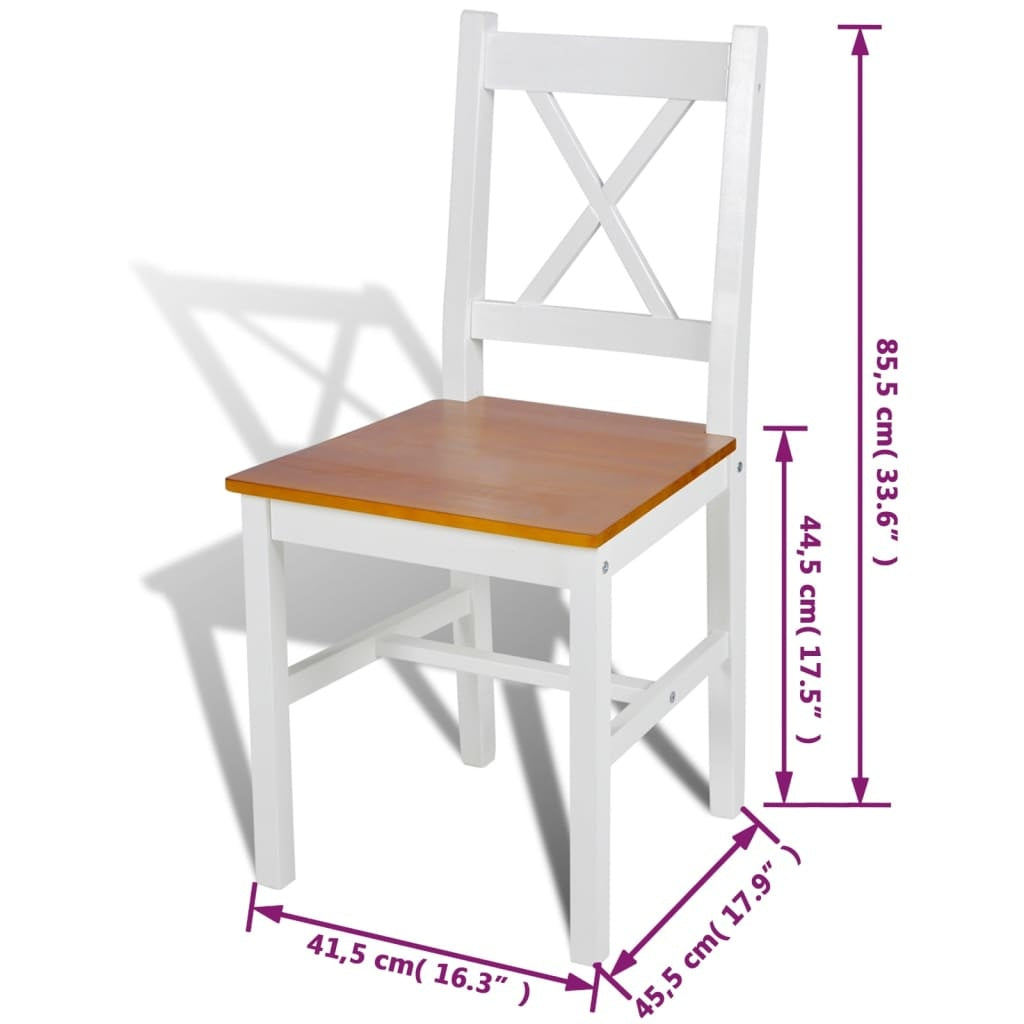 White Pinewood Dining Chairs 4 Piece Set For Kitchen