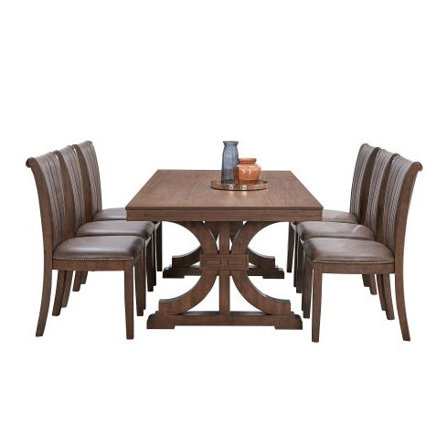 Oak Rubber Wood Dining Table For 6 To 8 With Trestle Base