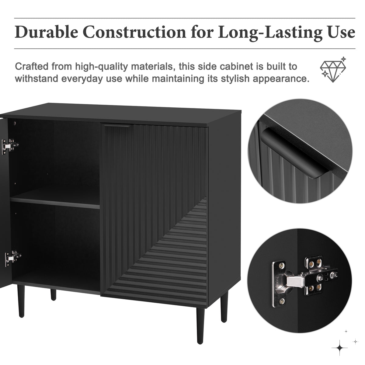 Anthony & Home Mirod Atelier side cabinet with geometric door design, featuring sleek modern storage and stylish craftsmanship.