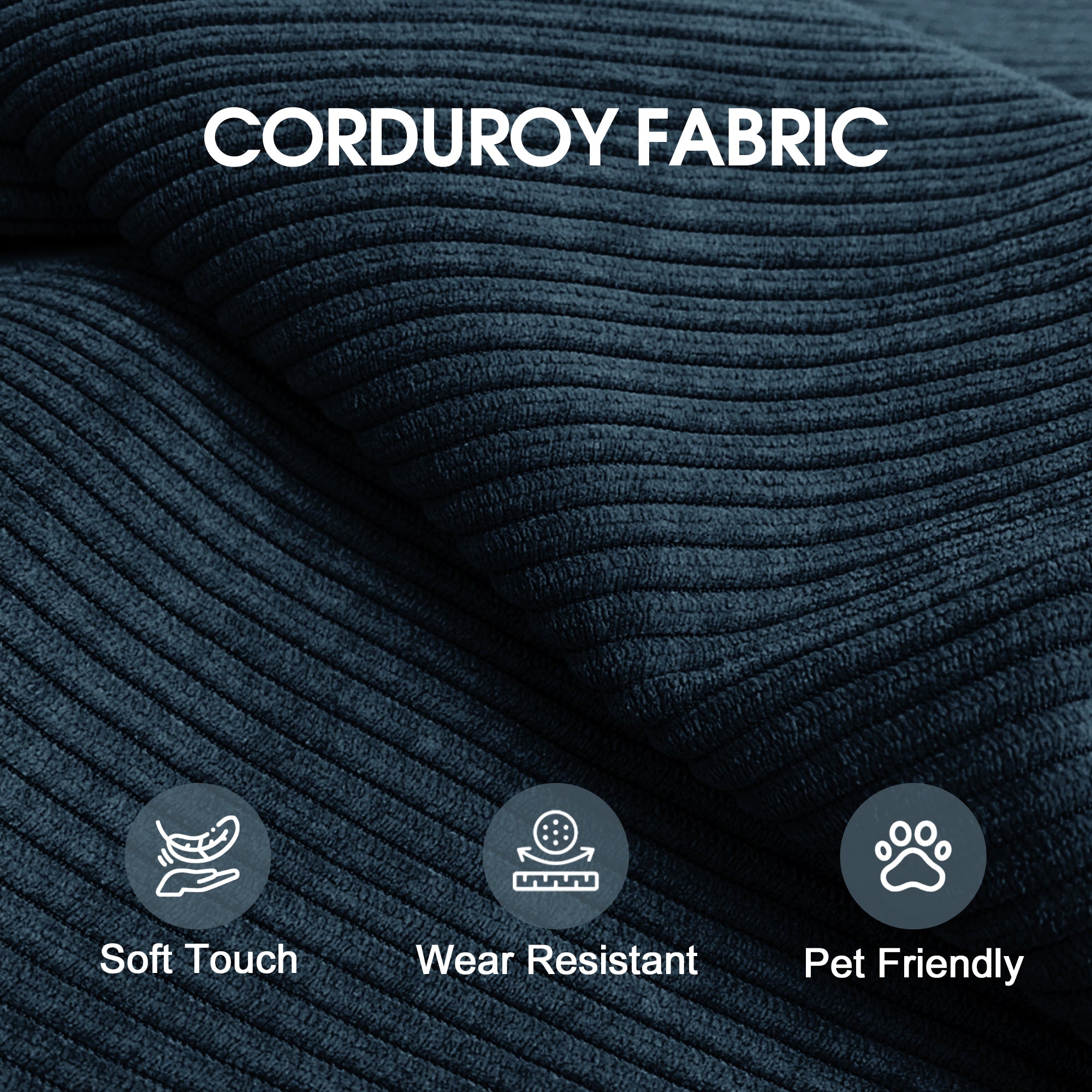 Blue corduroy convertible sofa bed by Anthony & Home, showing its plush fabric and versatile design for seating and sleeping.
