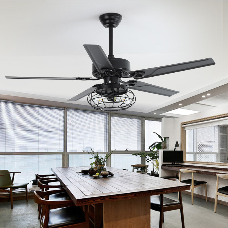 Retro Industrial Ceiling Fan Lamp 5 Blade Remote 70W 100W