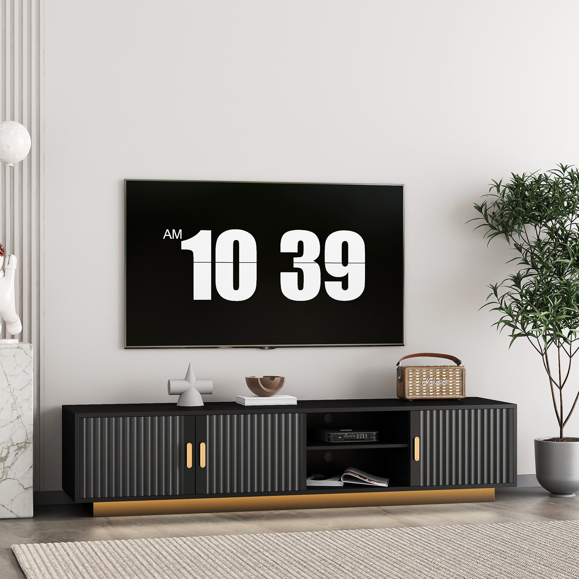 Mid Century Modern LED TV Stand for 80 Inch TV Storage
